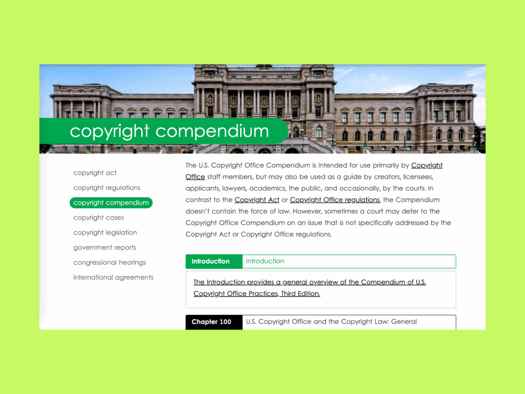 screenshot of the copyright compendium on the copyright alliance website.